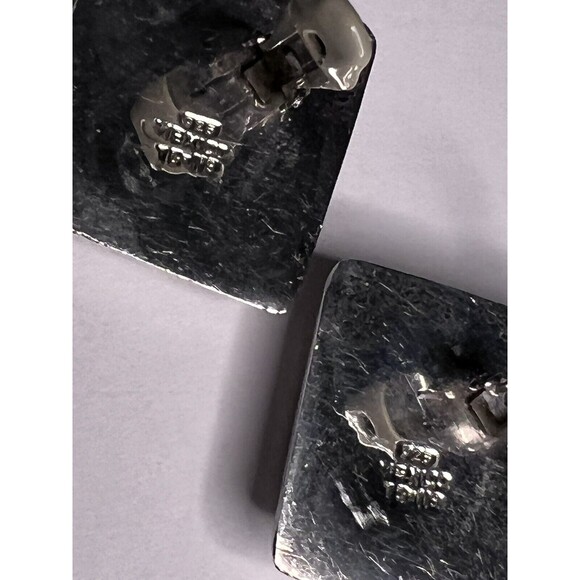 Vintage Taxco Mexico Sterling Silver Onyx Earrings 1.5 In. Square Modernist - Picture 2 of 11